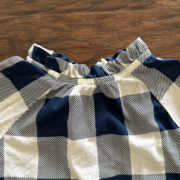 Crewcuts by J Crew Factory Navy Checked Bell sleeve with ruffle collar top (4-5) - Picture 2 of 5